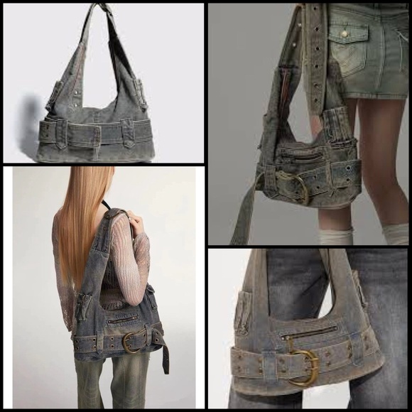 Y2K Style Underarm Denim Shoulder Bag Grunge Vintage Shoulder Bag 14”W x 25”L - Picture 1 of 13